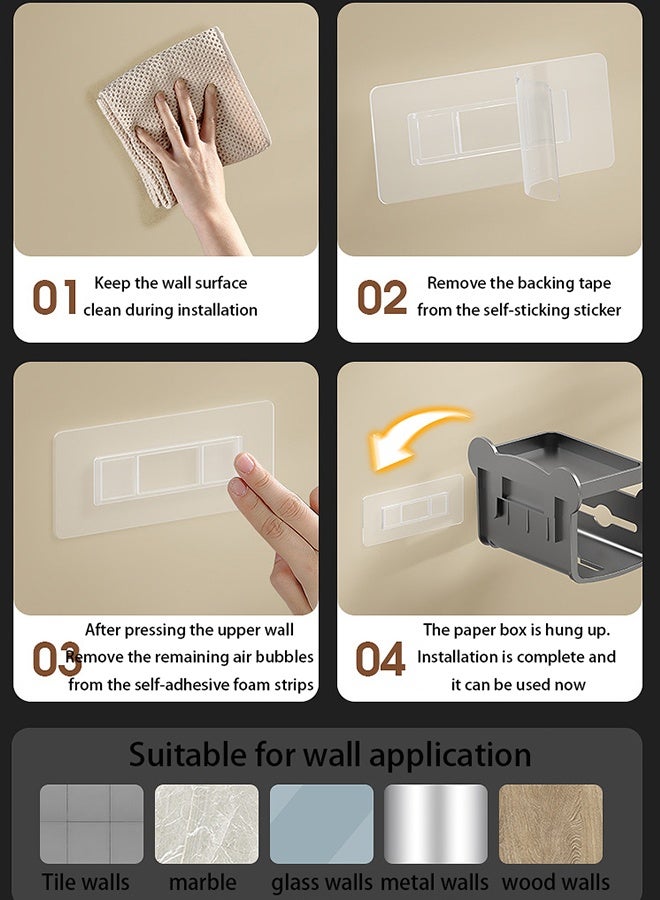 HOMESTAR Toilet Paper Holder, Waterproof Bathroom Roll Paper Towel Holder, Wall Mounted Tissue Dispenser Shelf, Toilet Paper Box, Bathroom No-Drill Storage Rack, Multi-Function Waterproof Toilet Paper Holder, Bathroom Storage Organizer, Black, 20x12.5x14cm - Image 5